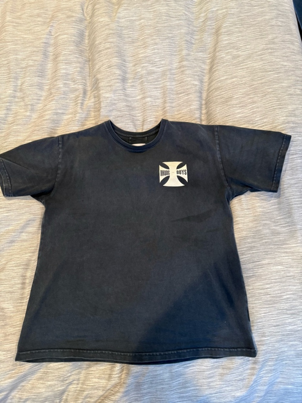 Rhude Black Short-Sleeve Graphic Tee with White Chest Emblem